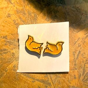 Yellow & Gold Tone Enamel Cute Bird Earrings